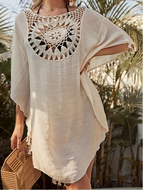 Women's Crochet Lace Tassel Beach Cover-Up Dress