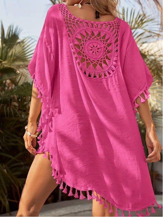 Women's Crochet Lace Tassel Beach Cover-Up Dress