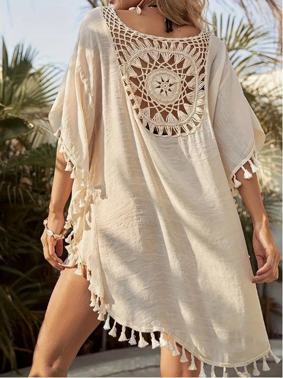 Women's Crochet Lace Tassel Beach Cover-Up Dress