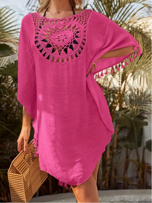 Women's Crochet Lace Tassel Beach Cover-Up Dress