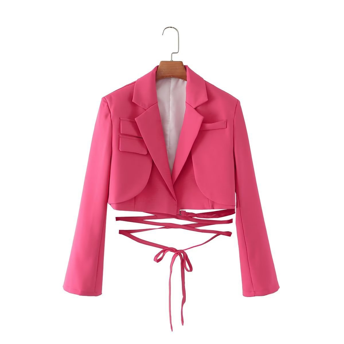 Chaqueta de manga larga con cordón en la cintura y color liso para mujer nueva de otoño