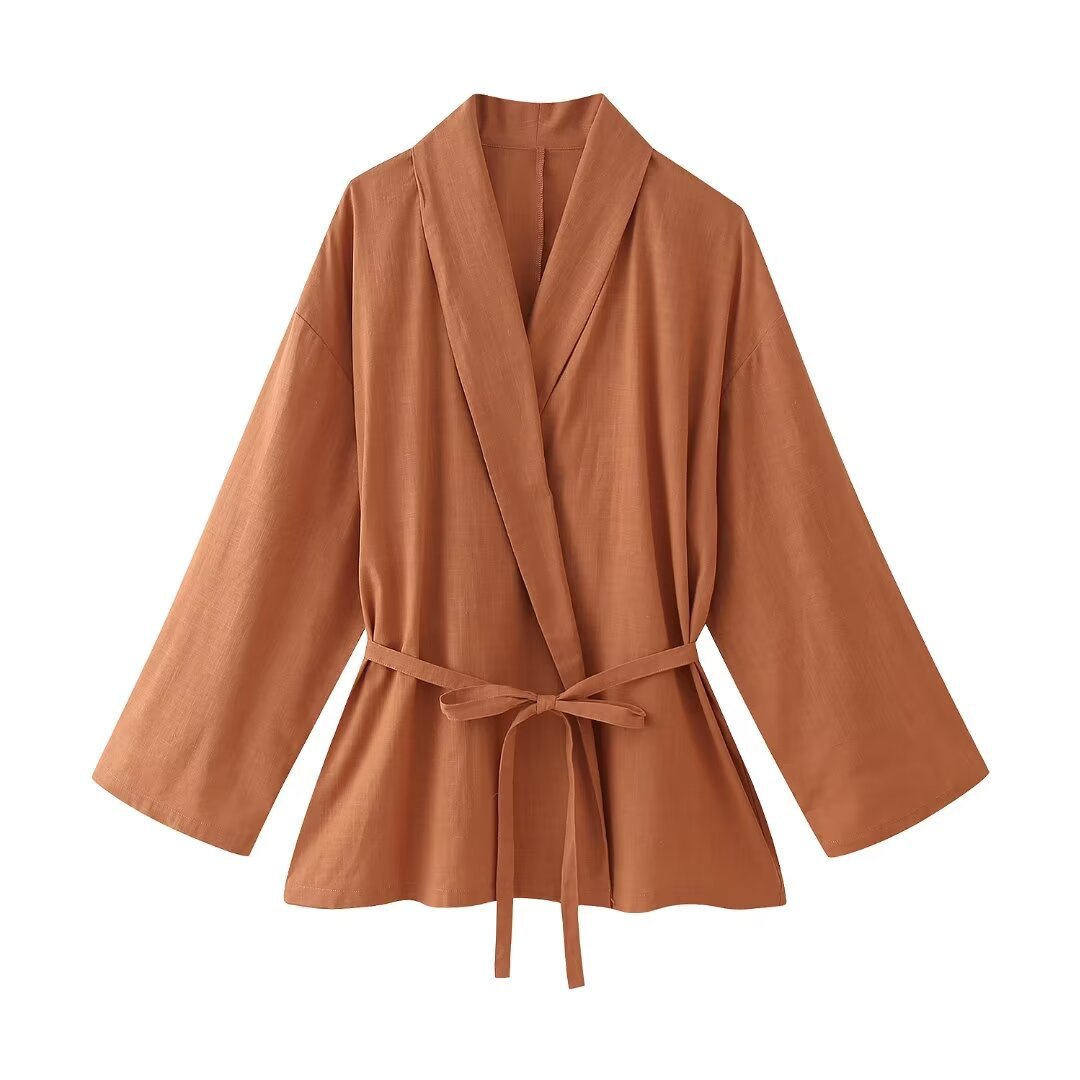 Women's Texture Double Breasted Kimono Coat