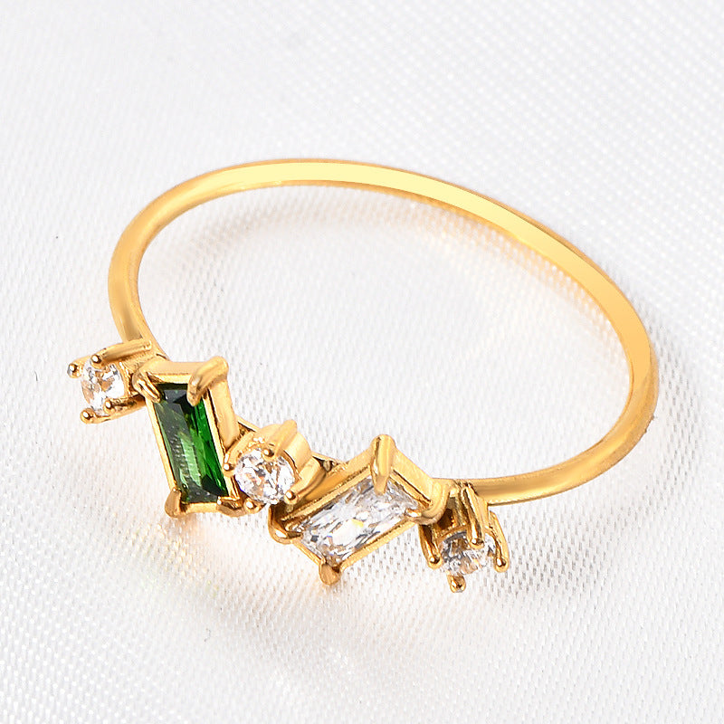 Simple And Light Luxury Ins Multicolor Colorful Crystals Ring For Women