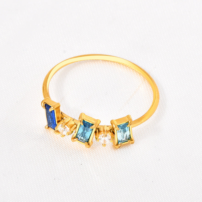 Simple And Light Luxury Ins Multicolor Colorful Crystals Ring For Women