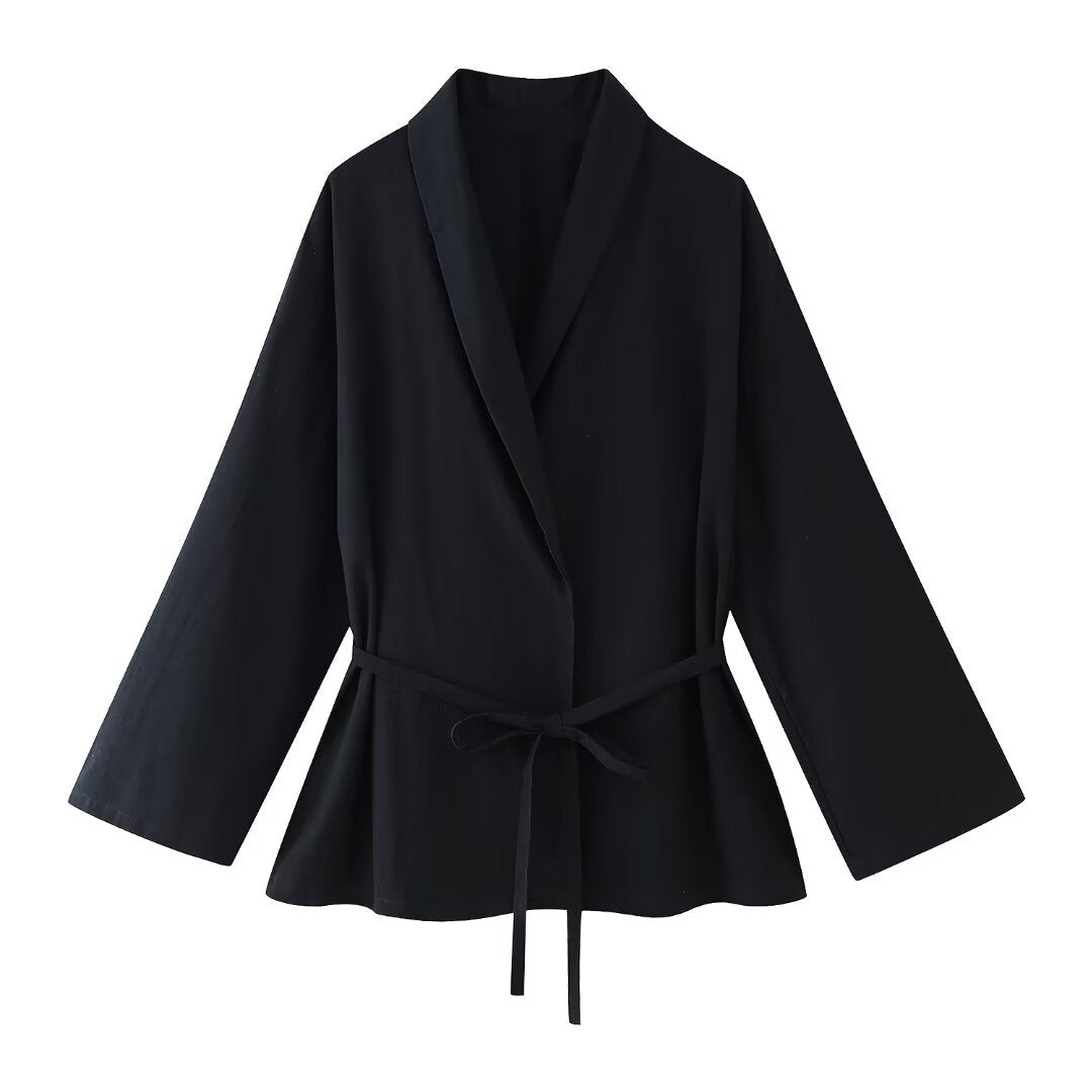 Women's Texture Double Breasted Kimono Coat