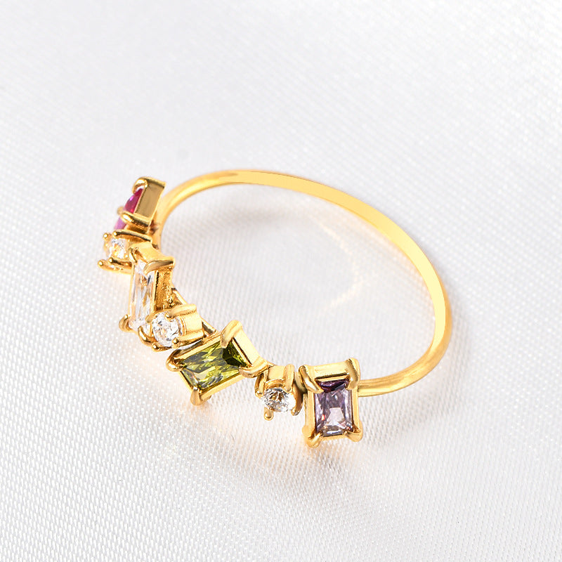 Simple And Light Luxury Ins Multicolor Colorful Crystals Ring For Women