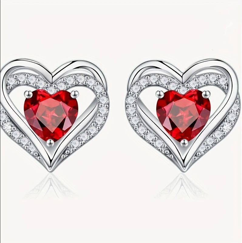 Women's Birthstone Earrings - Zinc Alloy Silver Plated Heart Shaped Earrings