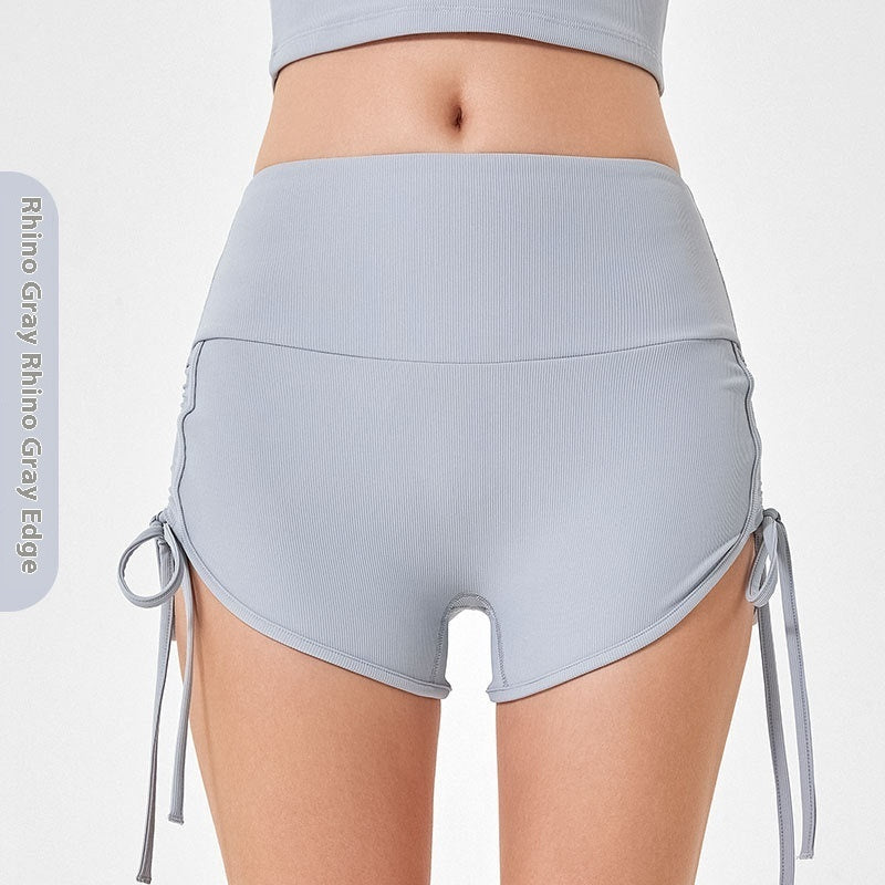 Pantalones cortos deportivos con cordón fino y elástico para mujer, pantalones cortos de yoga y fitness